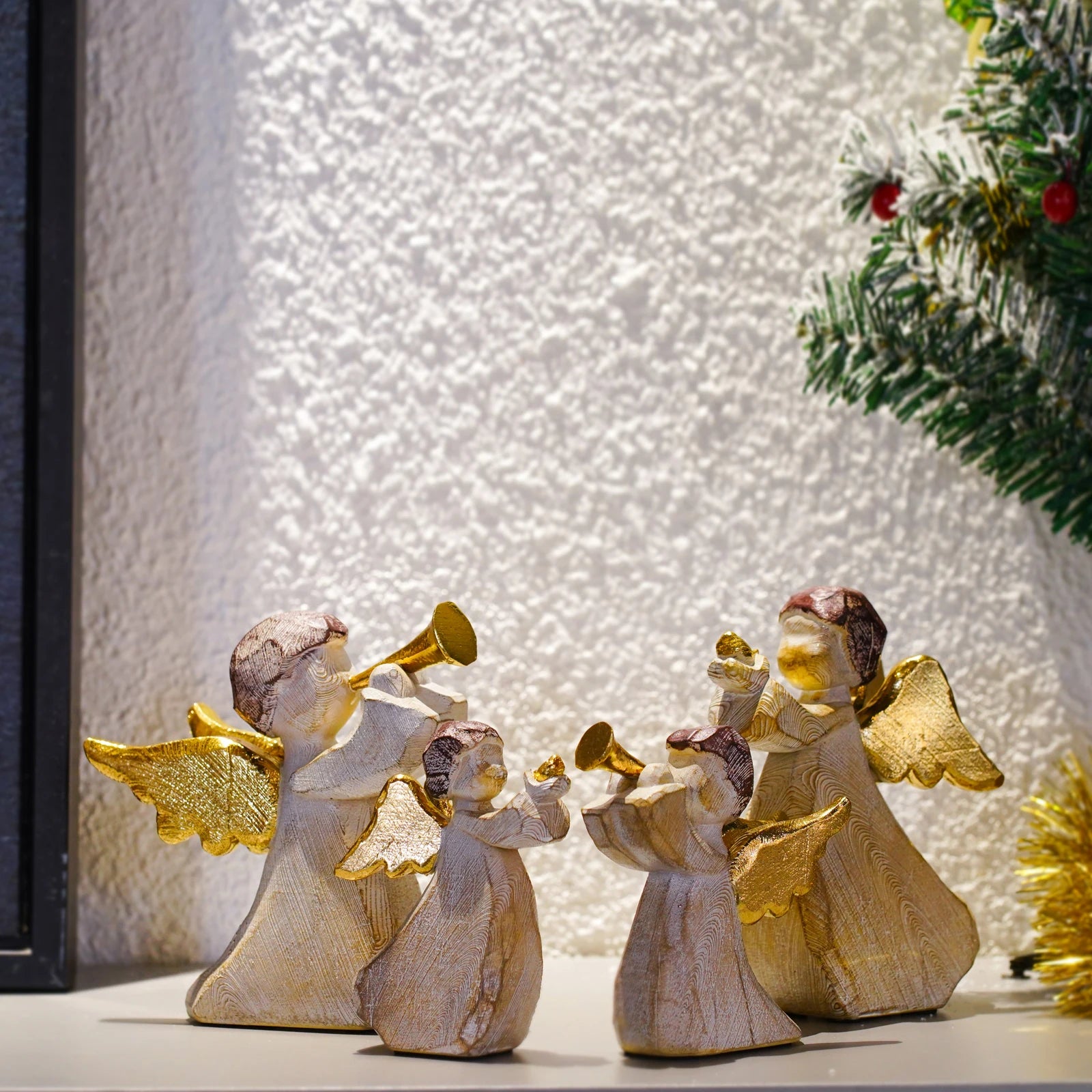 Witt Gold Music Angel Statue Lovely Angel Boy Concert Ornament Resin Home Ornament Scene Ornament