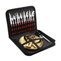 Golden Wooden Handle Cutlery Set Portable Flatware Black Knife Spoon Case for Travel Camping Eco-Sustainable Utensils Giveaways