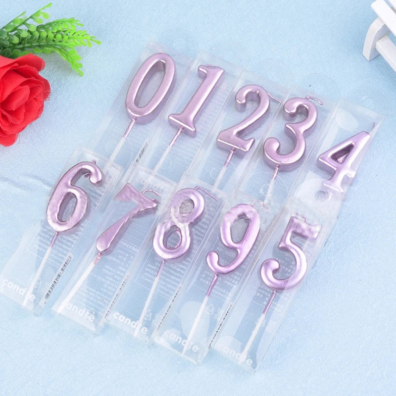 Number 0-9 Happy Birthday Pink Digital Candle Creative Smokeless Birthday Cake Decoration Party Supplies Baking Gift PVC Box