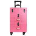 Leather Fashion Trolley Cosmetic Case with Universal Wheels Professional Travel Makeup Box