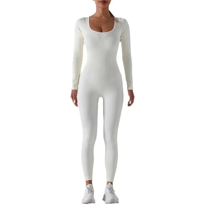 One Piece Workout Jumpsuit Yoga Onesie Sport Jumpsuit Long Sleeved Fitness Bodysuits for Women