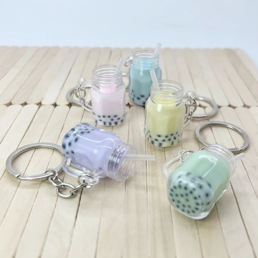 Gift Student Kids Acrylic Bubble Boba Keychain Cute Pearl Milk Tea Cup Keychain Bag Car Pendant Key Chain