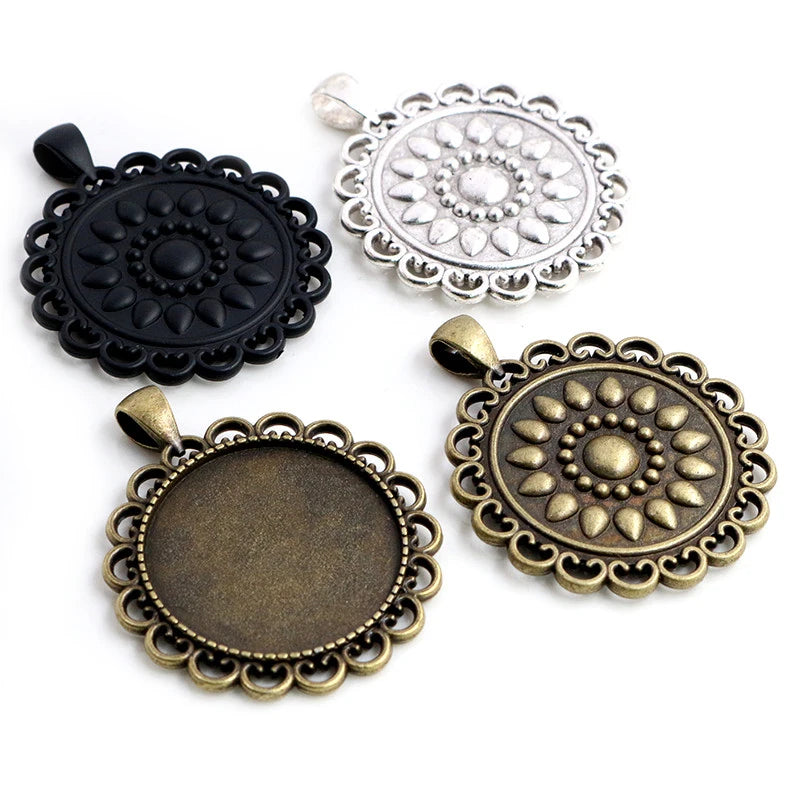 30mm Inner Size Antique Silver Plated Bronze Black Classic Style Cabochon Base Setting Charms Pendant Blank Trays
