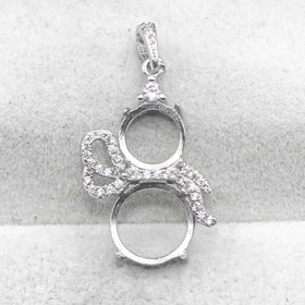 Sterling Silver 6mm+8mm/8mm+10mm Semi Mount Pendant Empty Frame Blank Claws Setting S925 Base Without Center Stone for DIY Inlay