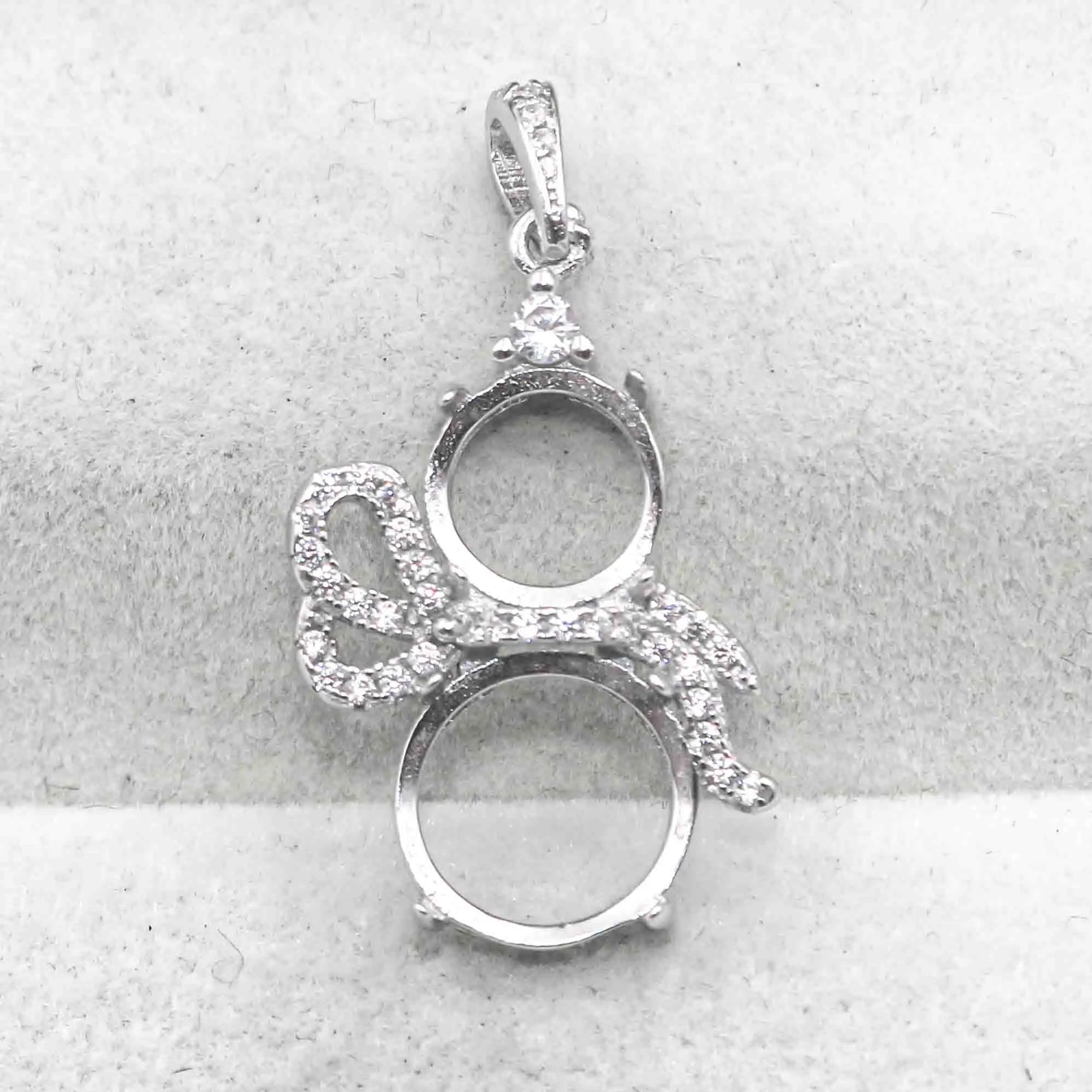 Sterling Silver 6mm+8mm/8mm+10mm Semi Mount Pendant Empty Frame Blank Claws Setting S925 Base Without Center Stone for DIY Inlay