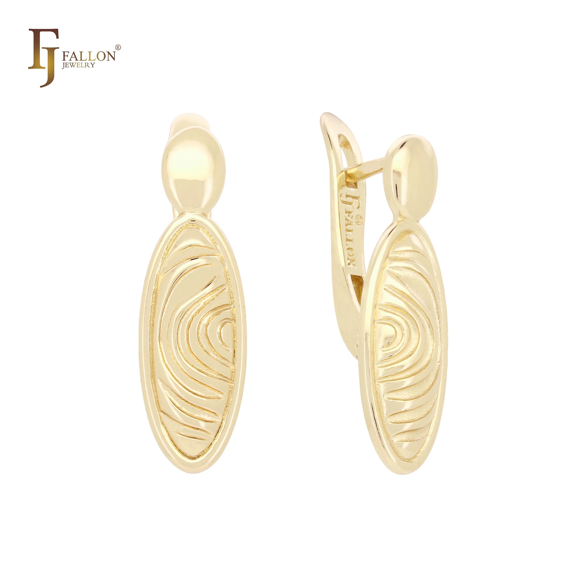 FJ Fallon Fashion Jewelry Finger Print Ripple Rise Gold Clip-On Earrings Plated in 14K Gold Brass Based