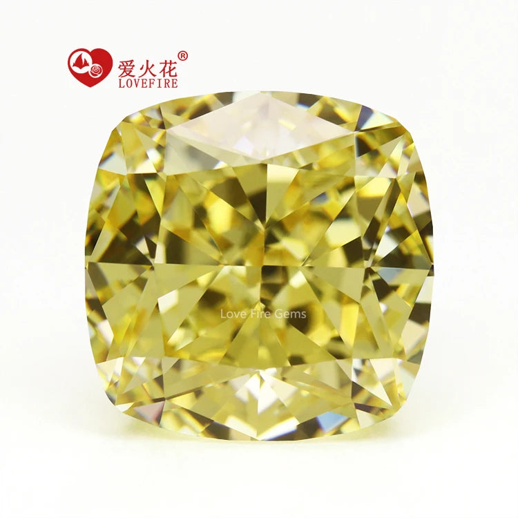 All Sizes Loose Gemstone Cz Diamond USA Yellow Cushion Synthetic Crushed Ice Cut 4k Cubic Zirconia Stones