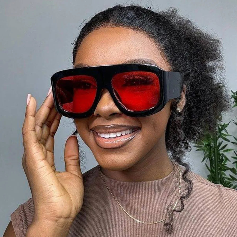 STORY KX8009 Trendy Red Lens Oversized Sunglasses Women Men Retro Fashion Thick Wide Temples square Sun Glasses Unisex Shades UV MegaBDM