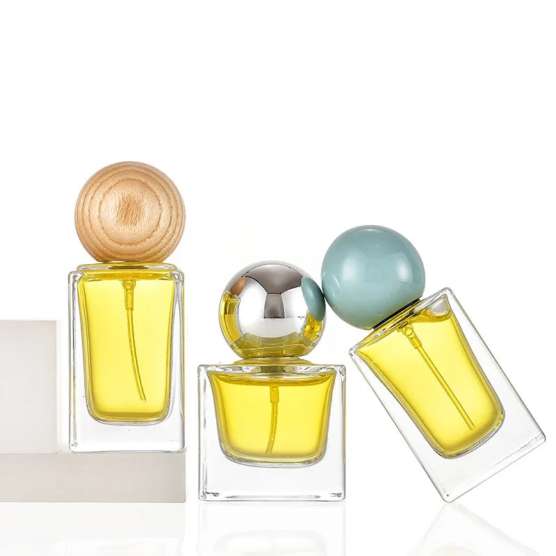 High-end Transparent Glass Rectangle Perfume Bottle 30ml with Pump Sprayer and Screen Printed