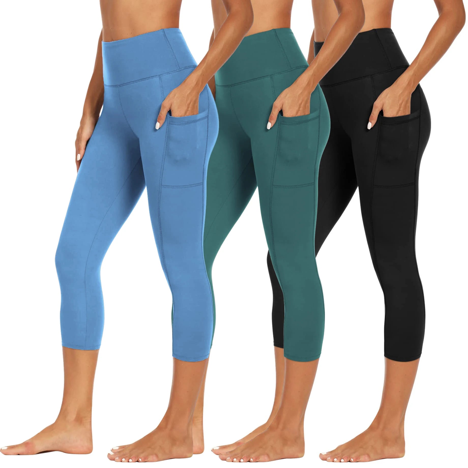 Capri Leggings for Women High Waisted Black Spring Breathable Workout 2X 3X 4X Buttery Soft Leggings with Pockets