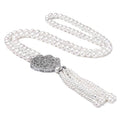 Certified Double C Oversize Pearl Bead Cluster Flower Round Buckle Sweater Chainnecklace