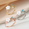 SC Hot Sale Fashion Gold Silver Adjustable Opening Rings Trendy Shiny Diamond Rings Korean Flower Rings for Teen Girls