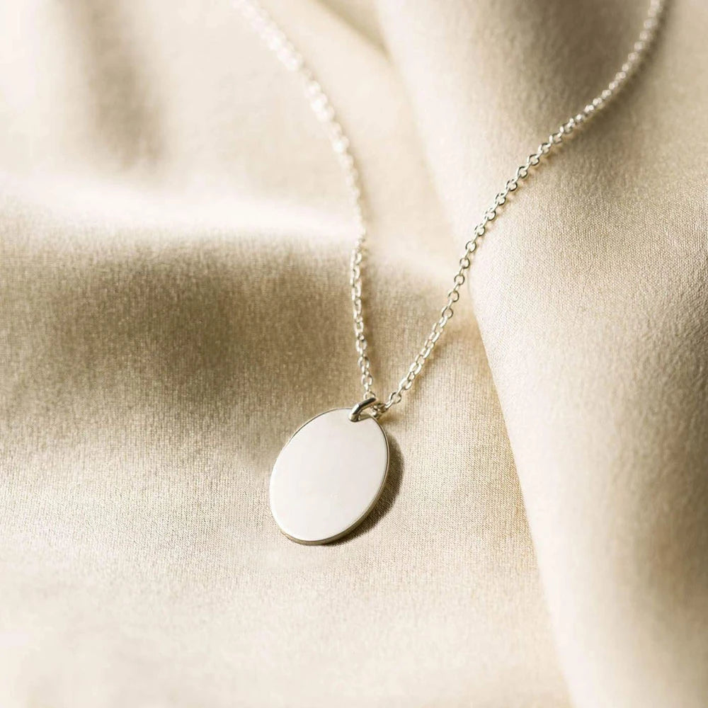 EManco Stainless Steel Classic Link Chain Oval Name Plate Pendant Necklace for Men Women Customized Jewelry