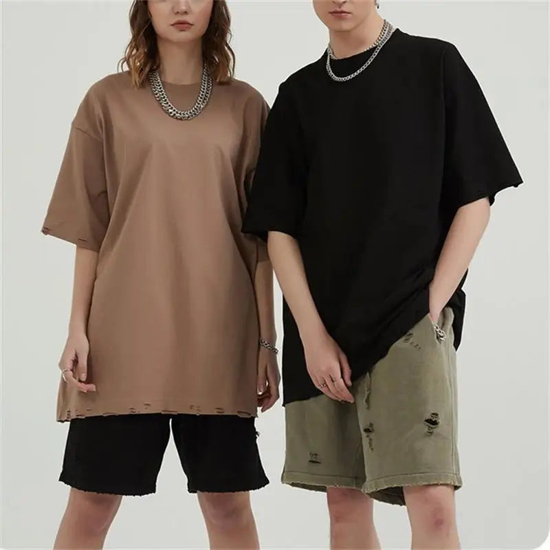 Custom logo 230 Gsm Cotton Brown Oversized t Shirt Blank Distressed 100% Cotton t Shirts Heavyweight
