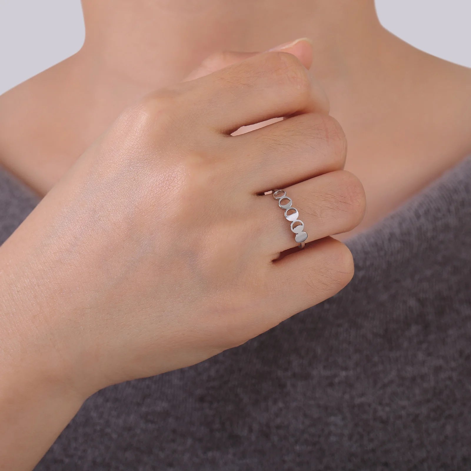 Moon Phase Women Ring Lunar Goddess Crescent Moon Minimalist Jewelry Stainless Steel Wedding Band
