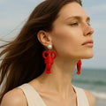 New Trendy Red Pearl Plastic Lobster Crab Pendant Earrings for Women Summer Beach Sea Animal Party Jewelry Accessories