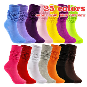 YIYI Wholesale Spring Yoga Fitness Bulk Colorful Embroidery Custom Logo Scrunch Knit Socks Thick Long Women Slouch Socks