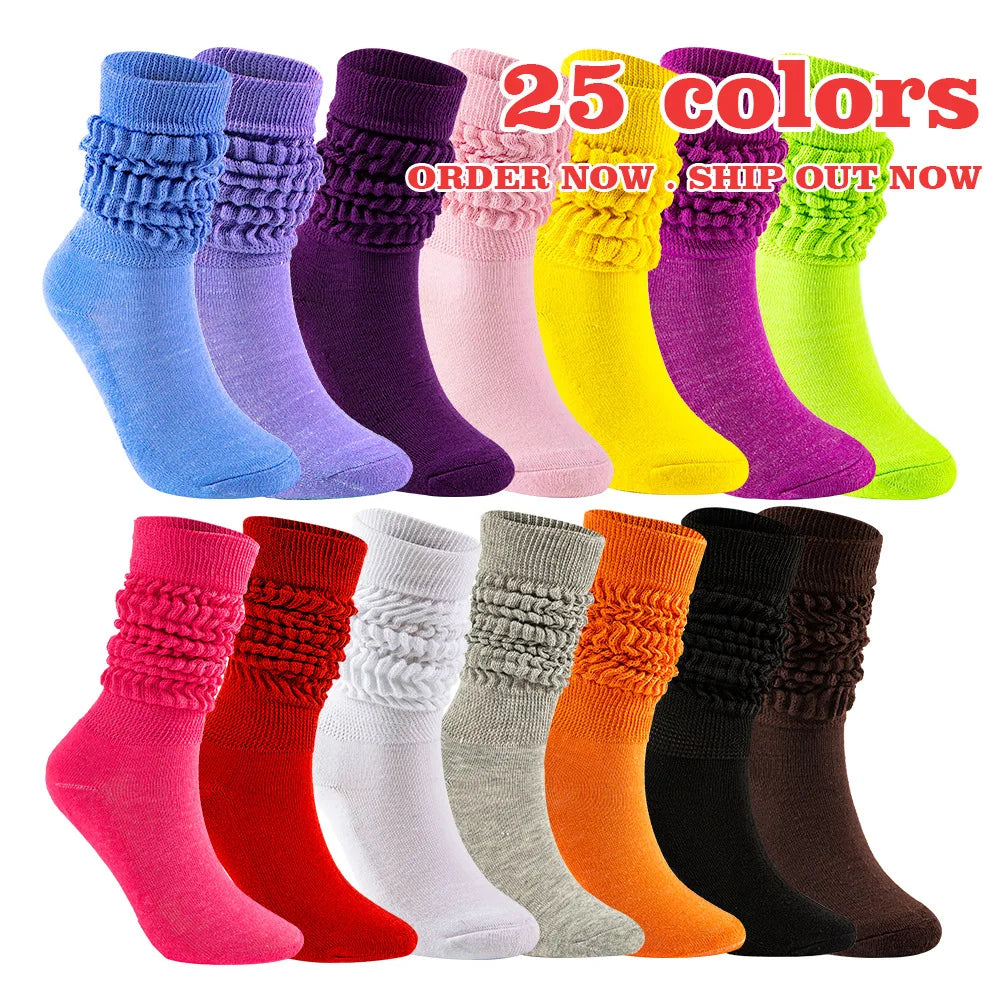 YIYI Wholesale Spring Yoga Fitness Bulk Colorful Embroidery Custom Logo Scrunch Knit Socks Thick Long Women Slouch Socks