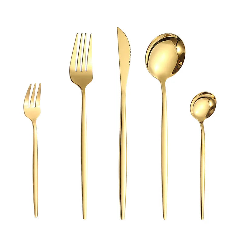Luxury 24 Piece Stainless Steel Cutlery Set Gold Flatware Mirror Cutlery Silverware for Wedding