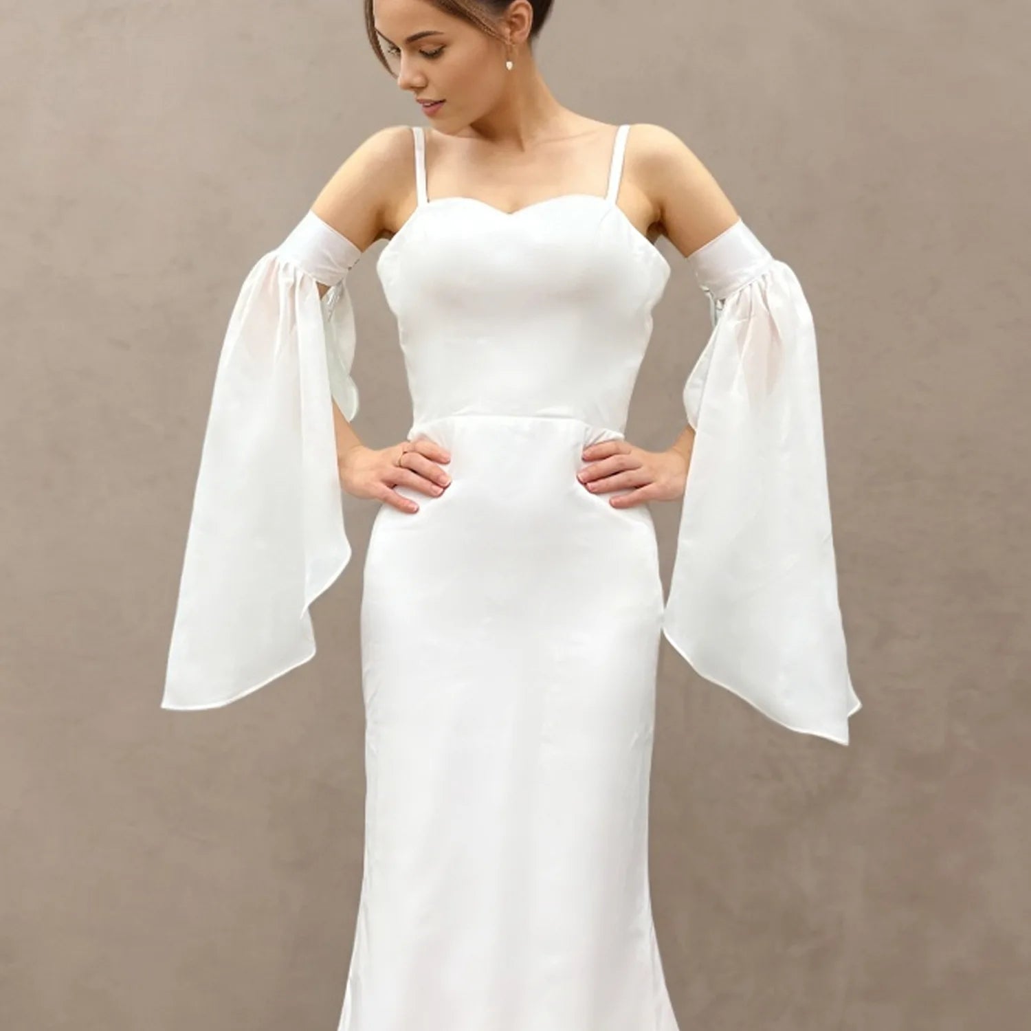 Simple Chiffon Bridal Gloves Fingerless Sun Protection Veil with Decorative Arm Covering Sleeves for Weddings Accessories