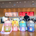 Large 800ml Bear Gradient Water Bottle for Girls Kids Plastic Cup with Straw/Strap for Travel New