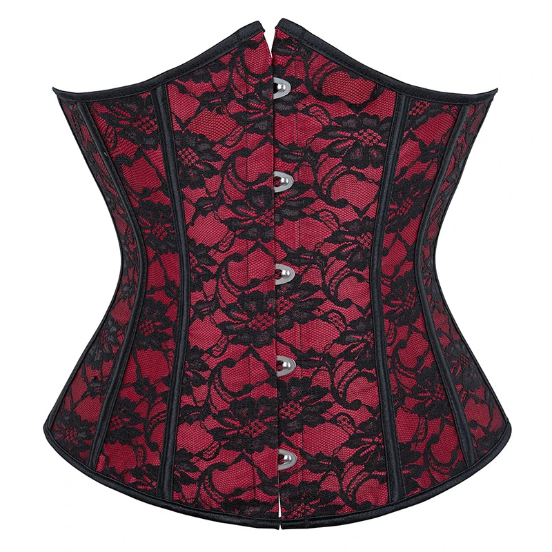 Women Satin Underbust Plastic Busk Boned Lace up Gothic Bustier Top Burlesque Cincher Corset