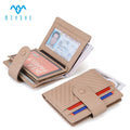 Custom Fashion Genuine Leather RFID Wallet for Ladies Short Pocket Card Holder with Button Closure and Thread Logo Decoration