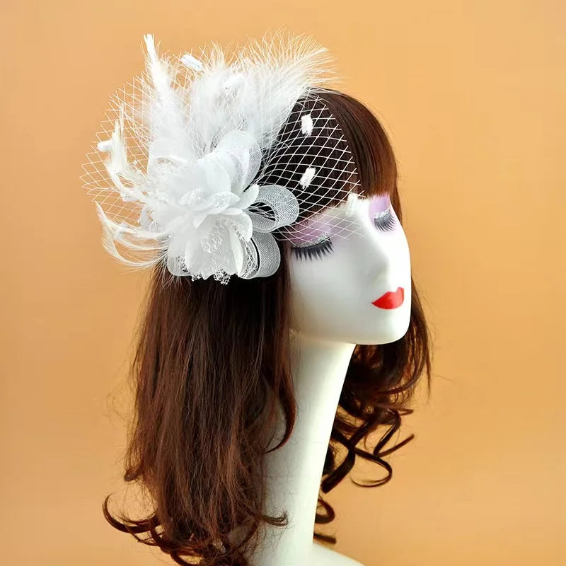 Charming Women Fascinator Feather Flower Hat Women Fascinator Headwear Cocktail Hat Clip Head Decoration