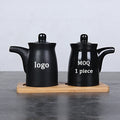 Black Kitchen Porcelain Olive Oil Vinegar Bottle Soy Sauce Seasoning Pot Cooking Tools Storage Bottle Lid Food Grade Gravy Boats