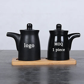 Black Kitchen Porcelain Olive Oil Vinegar Bottle Soy Sauce Seasoning Pot Cooking Tools Storage Bottle Lid Food Grade Gravy Boats