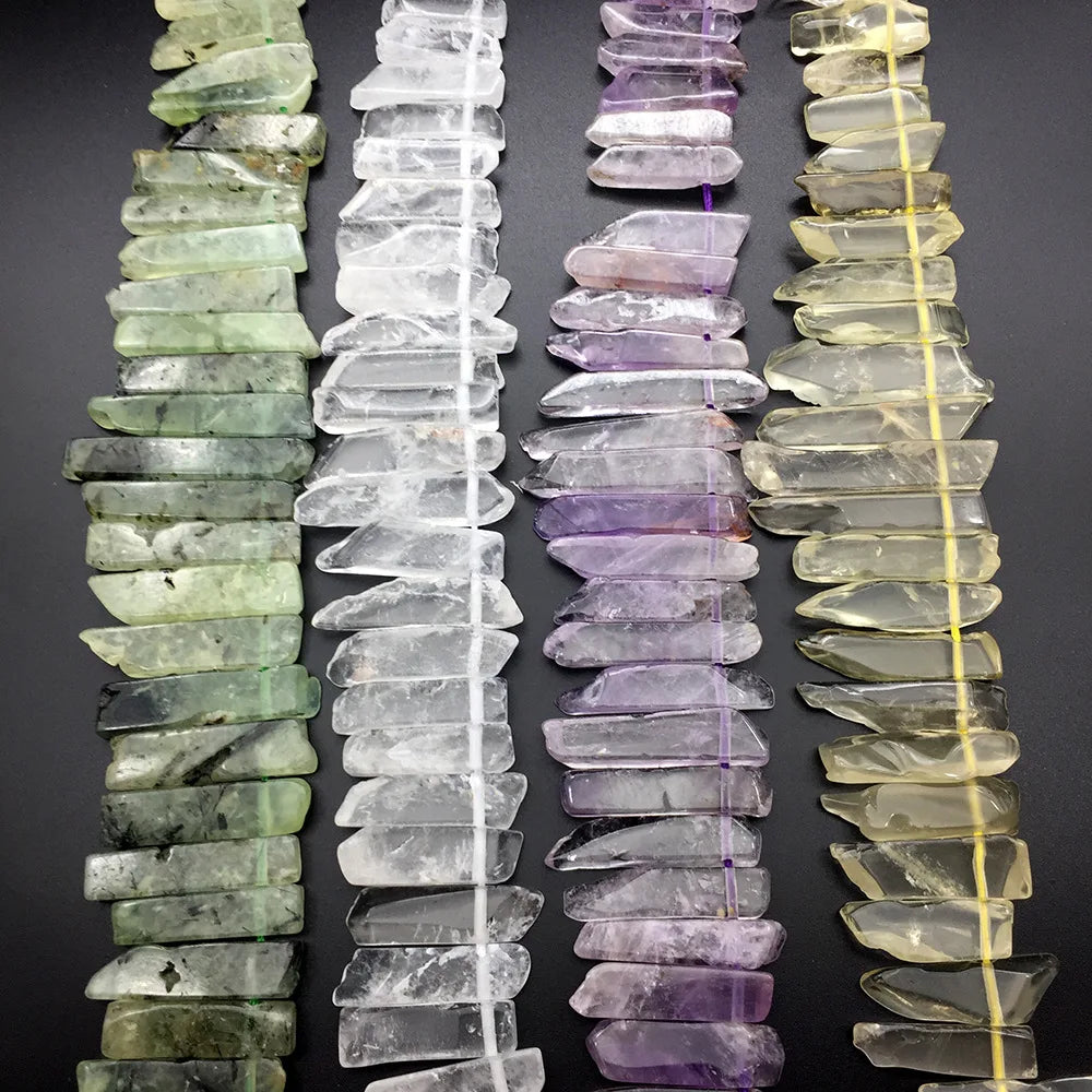 Real Natural Crystal Stone Charms for Jewelry Making Mix Color Crystal Sticks Bulk for Pendants Assorted Crystal Strand Drilled
