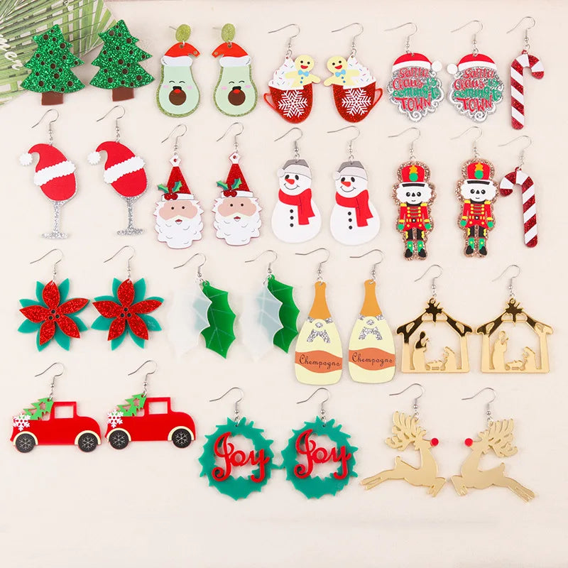 Fashion Cute Cartoon Acrylic Christmas Tree Snowman Santa Claus Elk Christmas Earring for Women