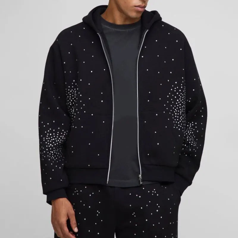 Factory Oem Vintage Washed Heavyweight Sweatpants Hoodie Sets Custom Logo Printing Men Embroidery Rhinestone Tracksuits