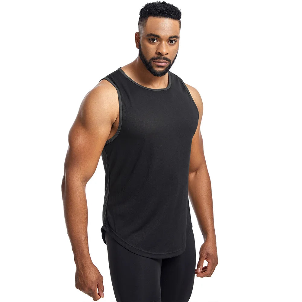 Men's Muscle Shirt Curved Hem Stringer Racer Back Bodybuilding Gym tank Top