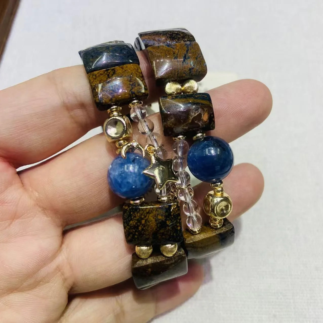 Homemade Chakra Spiritual Healing Crystal Natural Pietersite Charm Bracelet Bangles for Anti Stress and Anxiety
