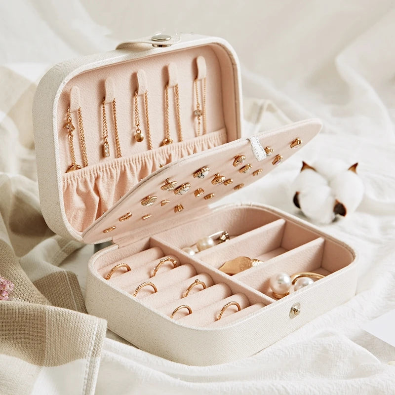 Wholesale Korean Pu Leather Double Layered Girl Small Necklace Earring Ring Jewelry Boxes for Jewelry Packing