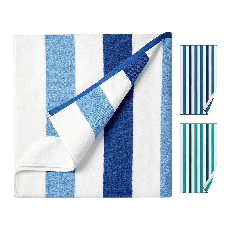 100% Cotton Luxury White and Blue Cabana Stripe Bath Beach Swim Pool Towel With Customized Logo