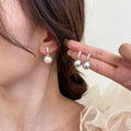 925 Sterling Silver White Zirconia Dangling White Pearl and Gray Pearl Earrings for Women