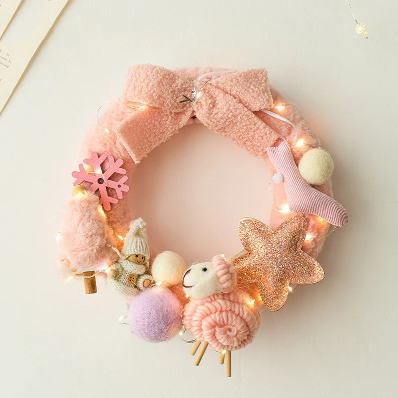 AYOYO Wholesale Christmas Decor Christmas Elk Fleece Plush Floral Donut Decorative Christmas Hanging Wreath Home Decoration