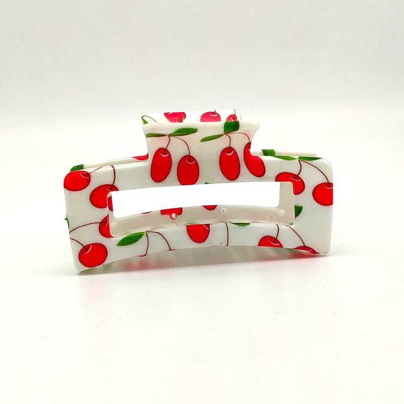 8.5CM & 10.5CM Two Sizes Square Plastic Hair Claws Cherry Pineapple Lemon Fruit Print Accessories