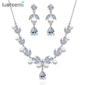 LUOTEEMI Charm Leaf Design Imitation Pearl Bohemian Trending Bling Earrings and Necklace for Woman Fashion Jewelry Set