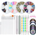 Color Tape Nail Art Brush Dotting Pen Set Plastic and Acrylic Manicure File with Rhinestones Decoration for Nail Salon