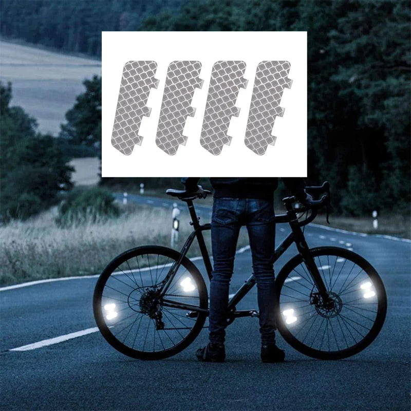 4pcs Per Set Silver White Outdoor Cycling Road Safety Warning Bicycle Bike Spoke Reflector Strips Self Adhesive Decals Sticker