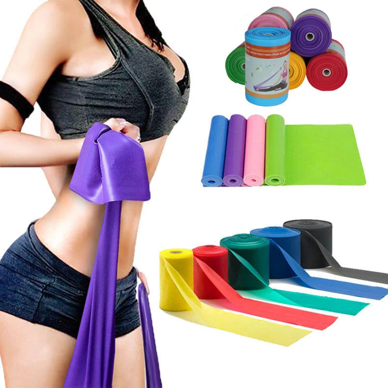 Long Elastic Yoga TPE Exercise Flat Resistance Bands for Sports Fitness Strip Type