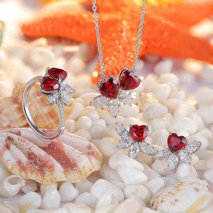 Solid 925 Sterling Silver 3.5ct 7*7mm Lab Created Red Ruby Heart Pendant for Necklace