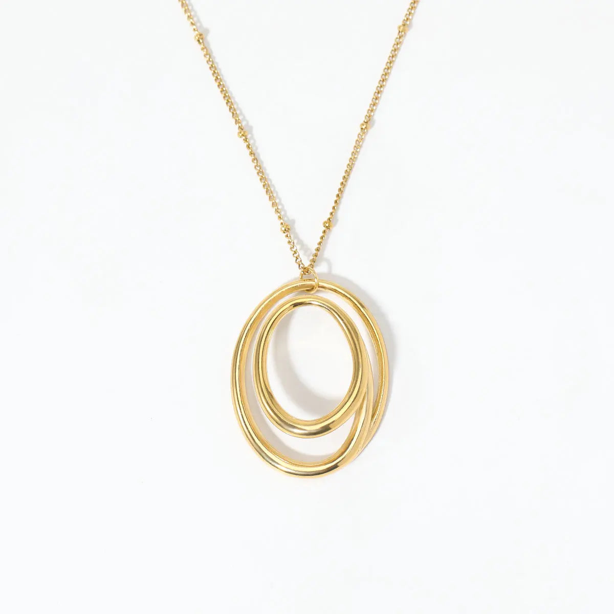 Fashion Women Stainless Steel Jewelry New Design 18K Gold Plated Double Circle Pendant Necklace for Women