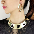 Retro Personality Statement Hollow Out Collar Jewelry Set Glossy Chunky Choker Necklace 50mm Hoop Earrings Indian Jewelry Set