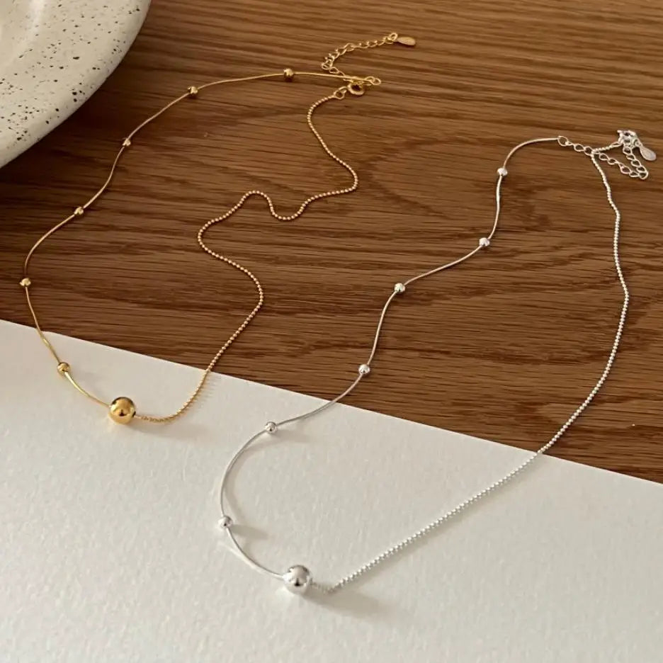 925 Sterling Silver Solid Bead Chain for Women Simple Design Snake Satellite Chain Geometric Trendy Style for Weddings Parties