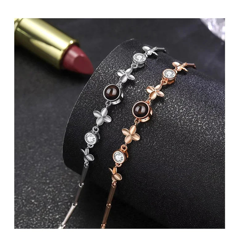 DAIHE 925 Sterling Silver I Love You 100 Language Bracelet Custom Photo Projection Bracelet