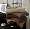 Wholesale Summer Sofa Home Decor Maillard Solid Color Light Custom Woven Muslin 100% Cotton Gauze Throw Blanket With Tassel
